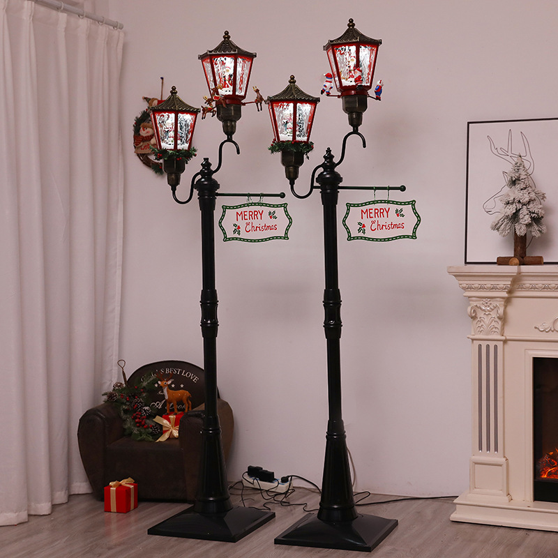 Christmas street lamps, ironwork floor-standing wind lanterns, European retro garden snowfall lanterns, set props and decorations, retro snowfall lanterns Specification image