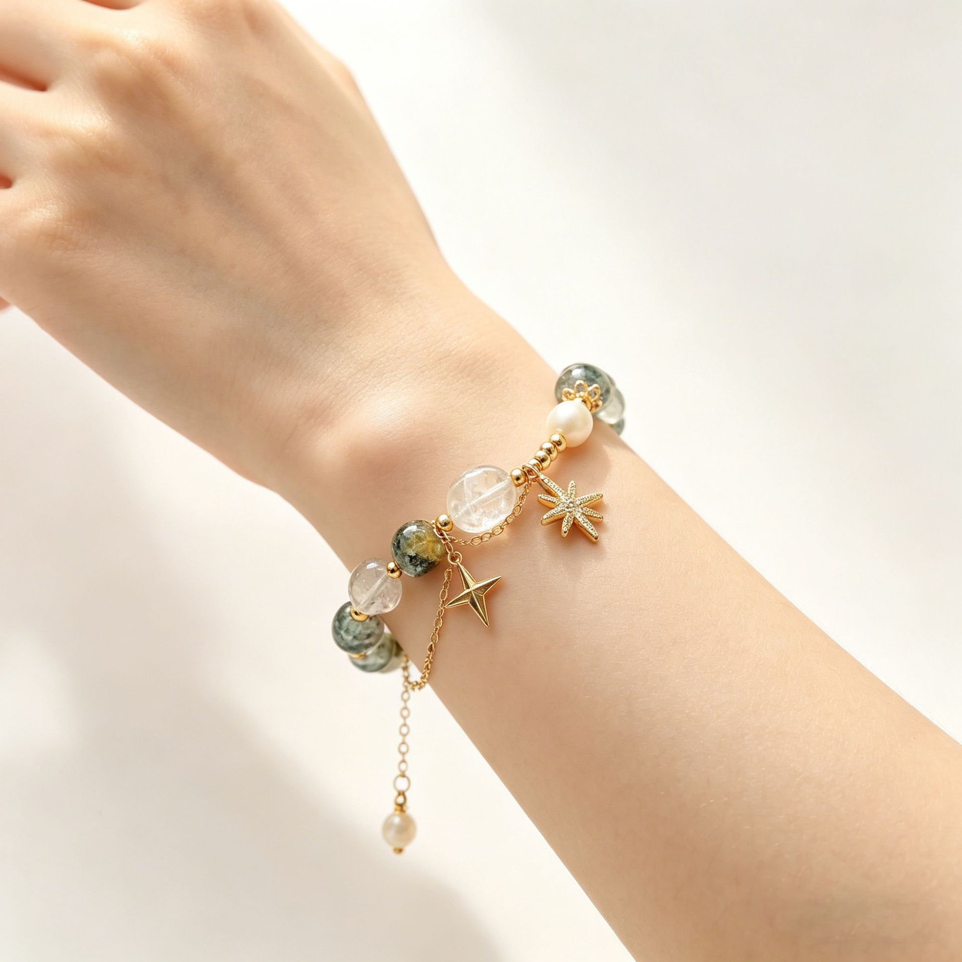 Natural white crystal original design Green Ghost bracelet Hexagram Green Ghost bracelet wholesale on Xiaohongshu and Douyin details Picture