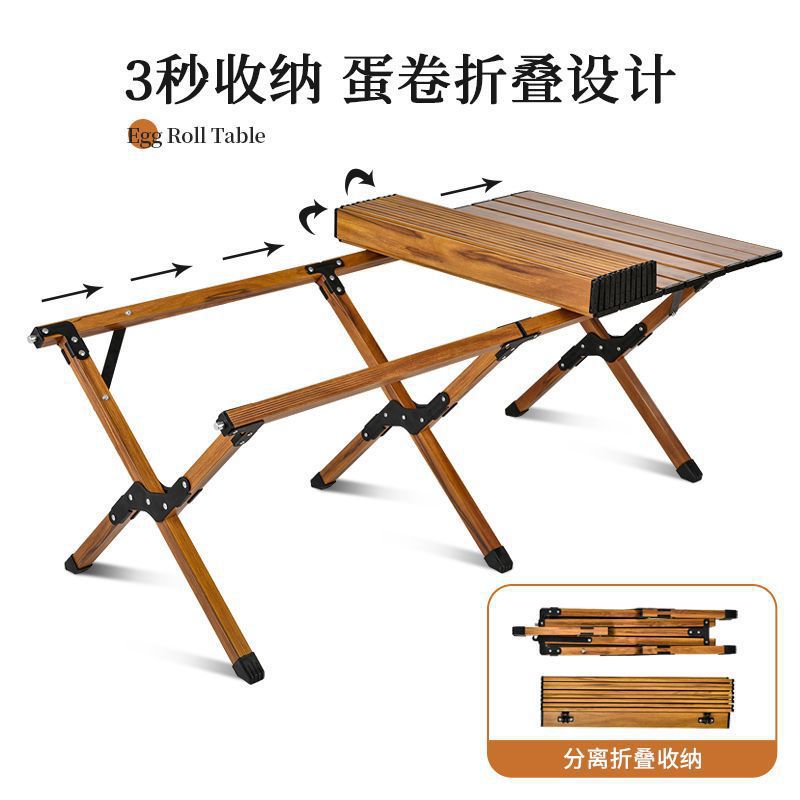 Folding table, camping cart table board, foldable camping dining table, campsite trolley desktop, egg roll table, portable table Application Scenario