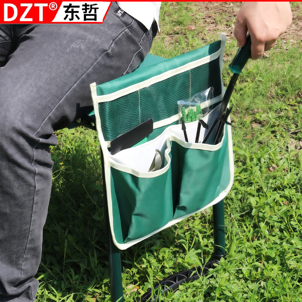 The new cross-border garden kneeling stool and folding chair can be used for both sitting and kneeling. It is a garden tool stool with storage bags, load-bearing and anti-aging properties Specification drawing