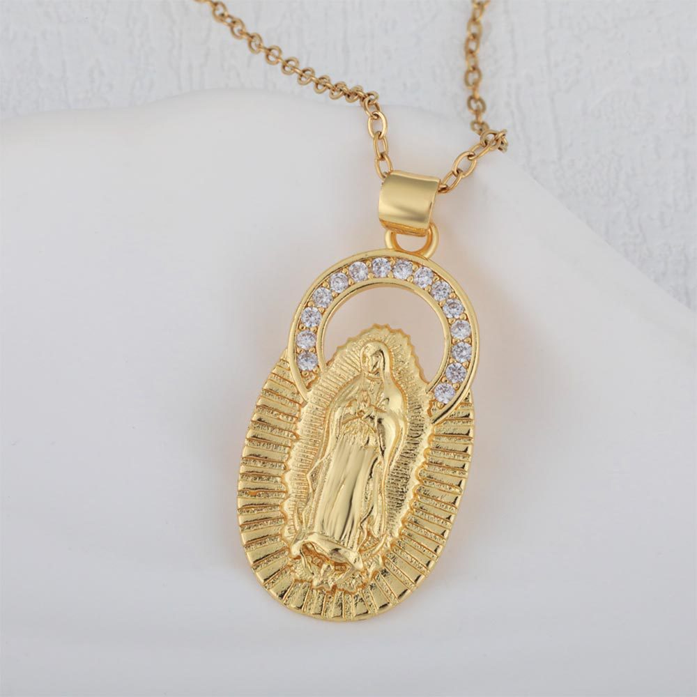 Cross-border best-selling geometric jewelry with hollowed-out patterns, Virgin Mary pendants, European and American fashionable necklaces and lip chains Specification image