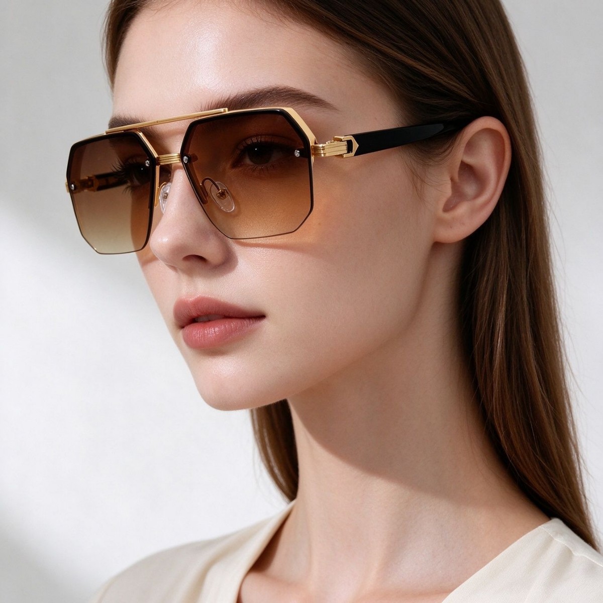 New men's polygonal sunglasses, metal fashion double-beam sunglasses, UV protection, commuting and outdoor trendy glasses