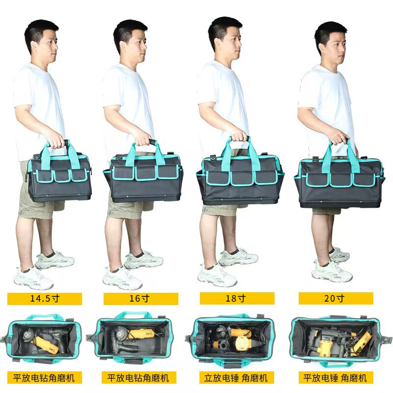 Thickened, sturdy and durable large-sized waterproof multi-pocket plastic-bottom water and electricity tool bag, men's slanted single-shoulder storage bag Specification drawing