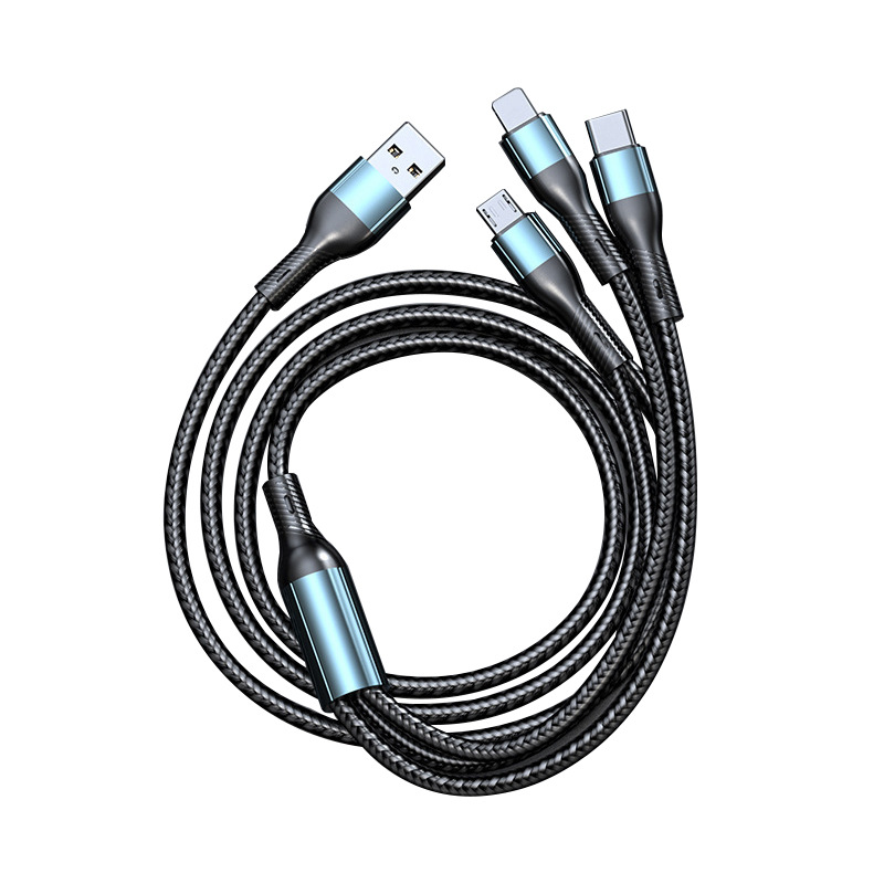 Rhino three-in-one package, one drag three charging cable, braided fast charging data cable, suitable for Apple, Huawei and Android cables Item Picture
