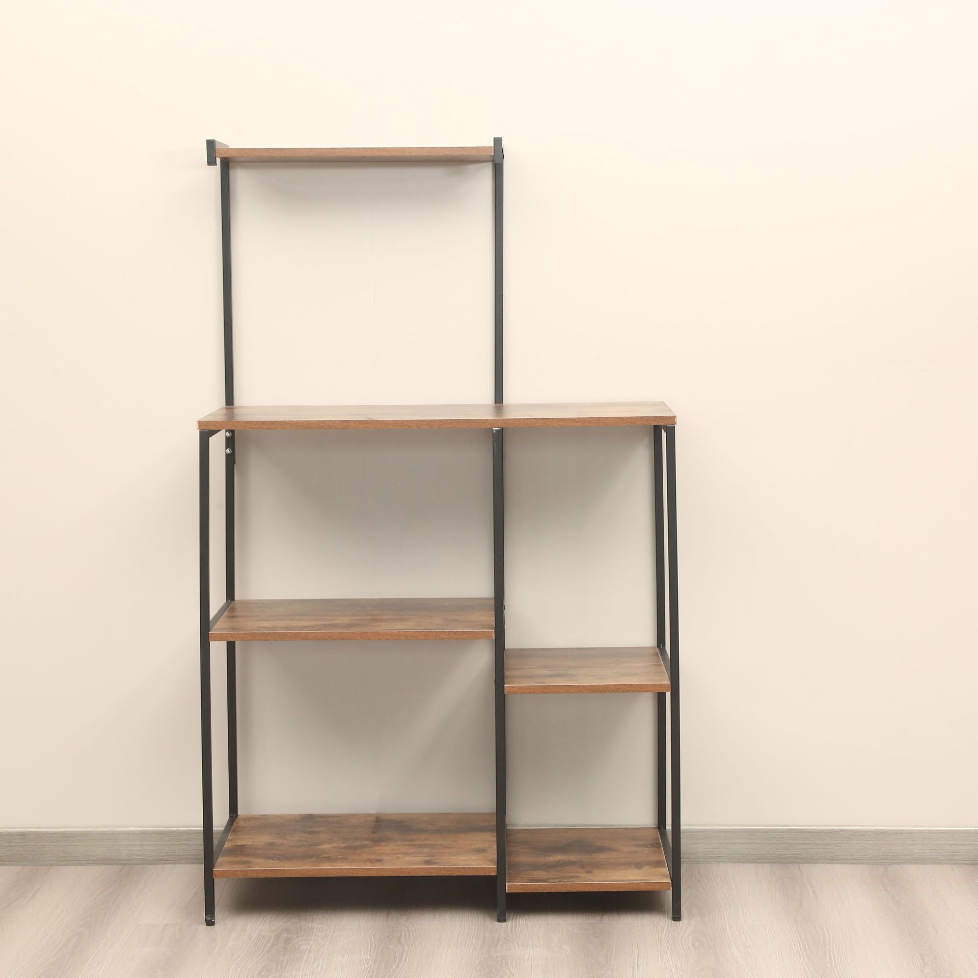 Solid wood storage racks, multi-layer storage racks, floor-standing bookshelves in the living room, ironwork display racks, vintage wooden racks for storage details Picture