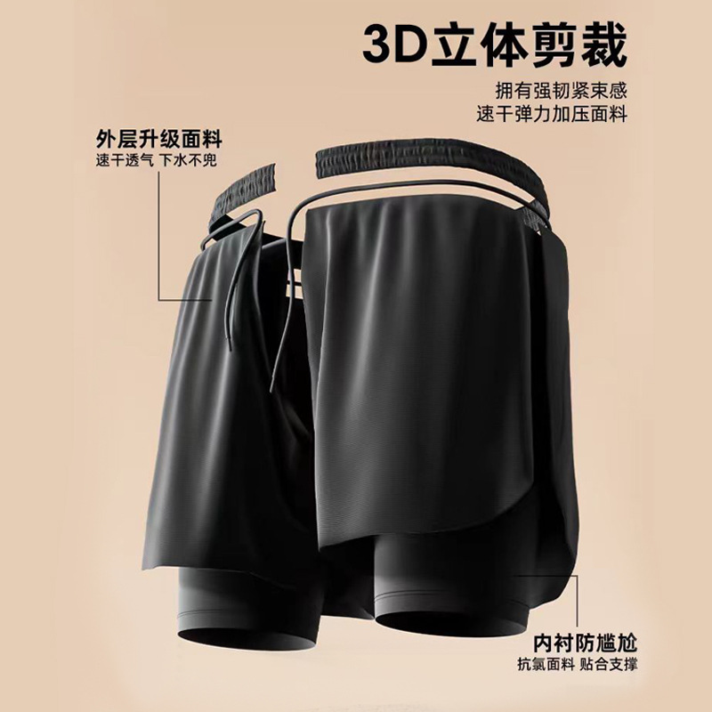 New men's anti-embarrassment quick-drying large-size flat-angle swimsuit running sports professional men's double-layer swimming pants -YK95001 details Picture