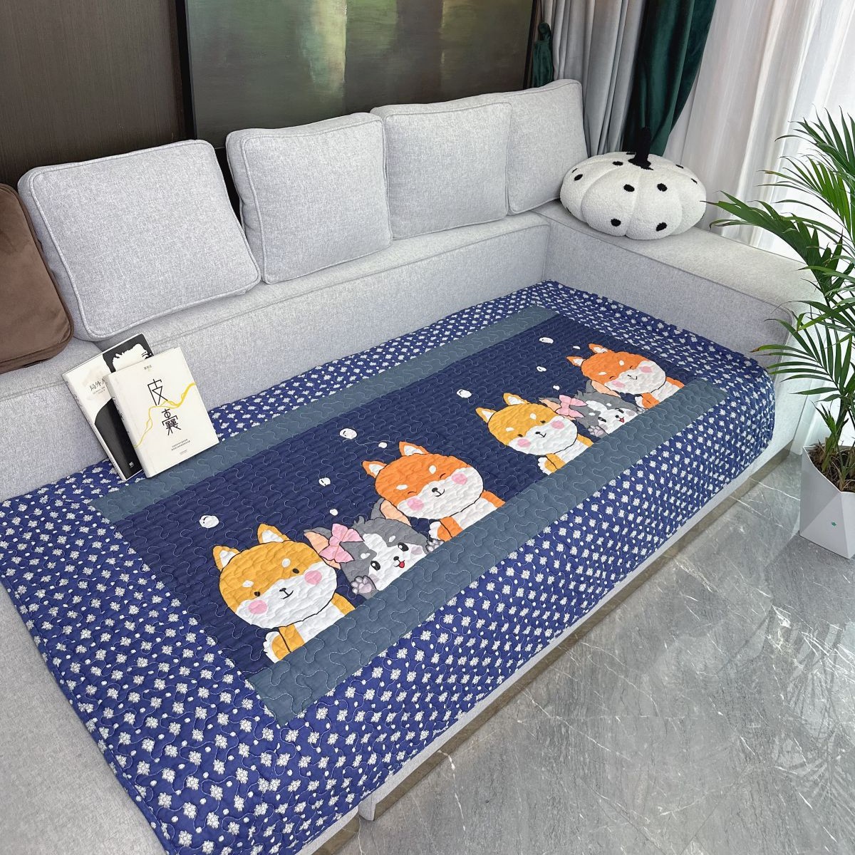 卡通棉布飘窗垫沙发垫窗台垫子爬行地垫绗缝防滑垫动物图案榻榻米