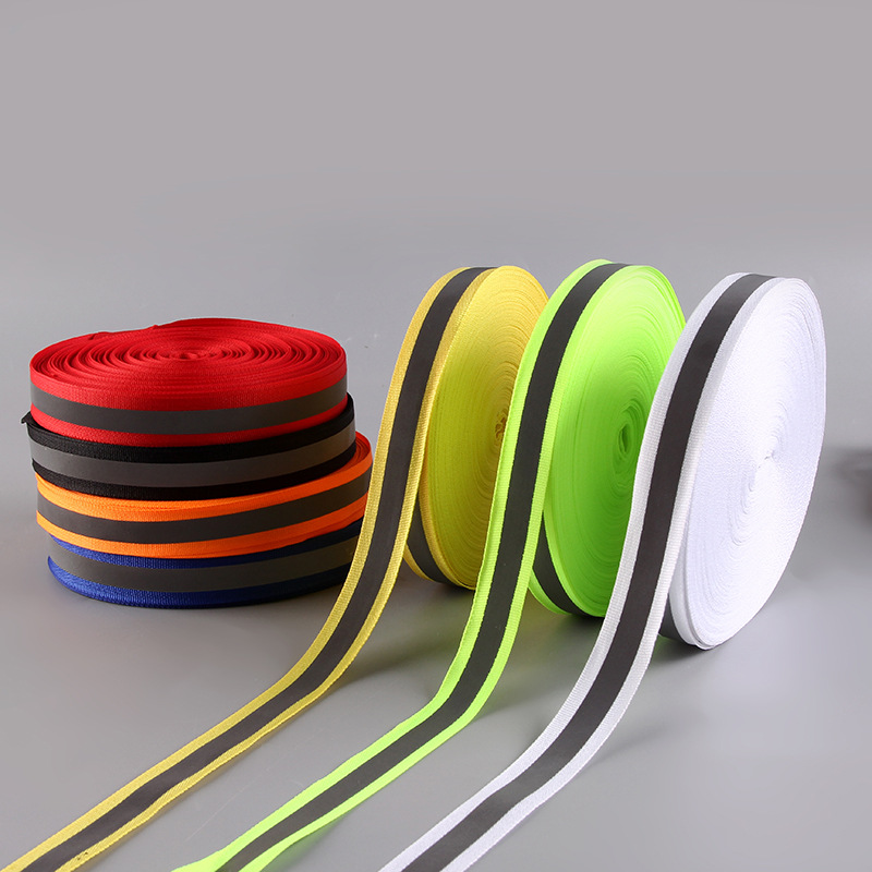 High-brightness intermediate reflective strip webbing 2cm from the manufacturer, available for wholesale of clothing reflective accessories, fluorescent green 1cm reflective tape Application Scenario