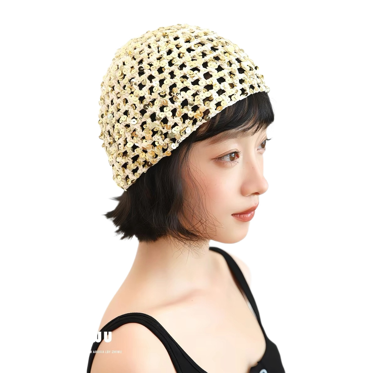 Verano calado gancho de la mano de punto gorro mujer hecho a mano tejido con flecos con cuentas muestra de la cara pequeño sombrero artístico vintage Item Picture