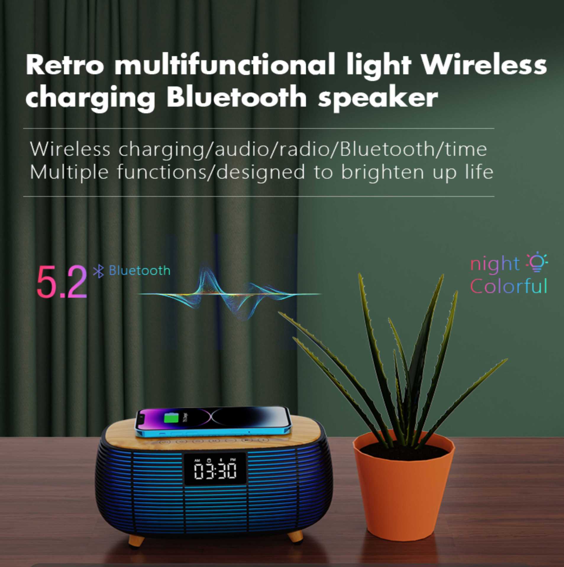 厂家跨境新款蓝牙音箱音响手机无线充电炫彩灯光                                      细节图