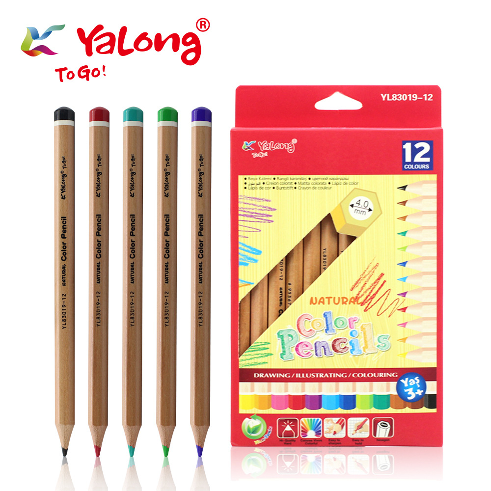 Yalong Solid Wood Colored Pencils, natural wood hexagonal large set design, colored pencils, children's drawing lead
