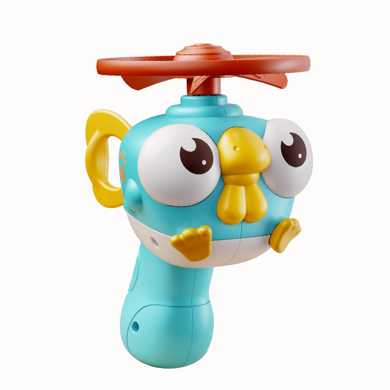 儿童竹蜻蜓玩具手拉飞碟飞盘手持弹发射枪旋转飞行器户外亲子互动白底实物图