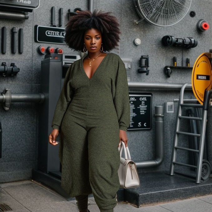 D8615 Autumn new style pit stripe solid color patchwork jumpsuit is a hot-selling item in stock on Amazon's independent store and international store details Picture