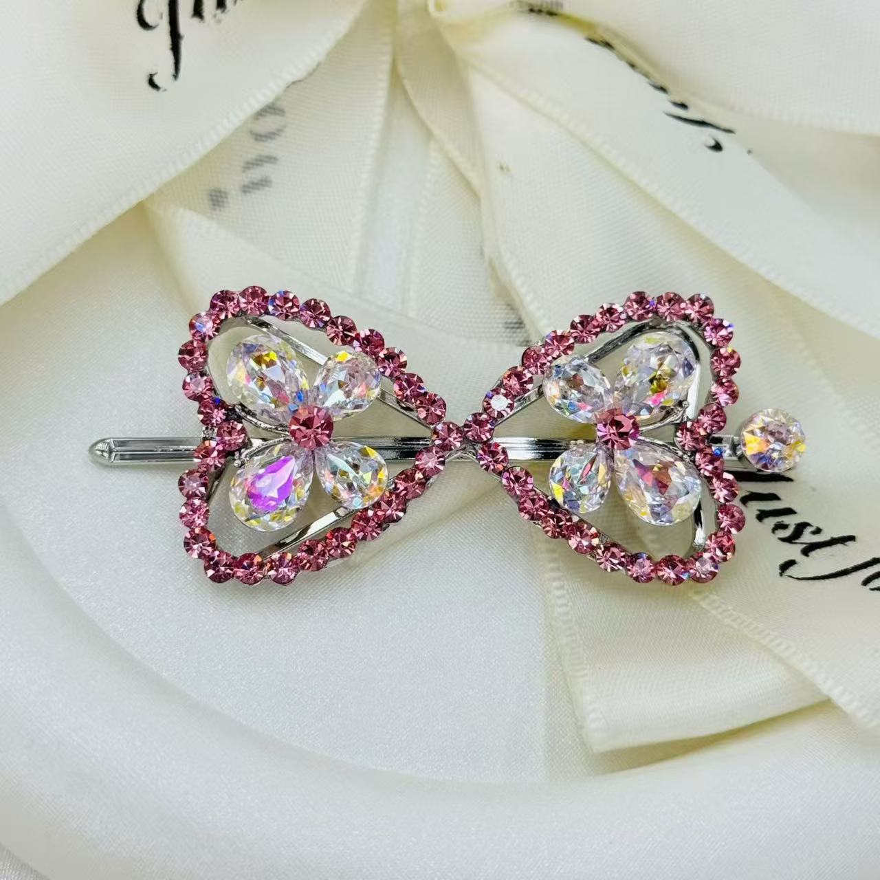 Diamond-encruted bow hair clips for women, Korean style, crystal hair accessories, headwear, spring clips, ponytail clips, exquisite hair clips details Picture