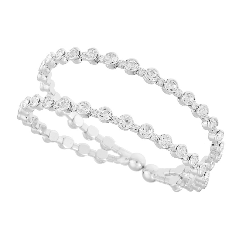 Wholesale cross-border European and American 2-row steel wire elastic rhinestone open bracelet for women, creative design sense diamond-encrusted jewelry Application Scenario