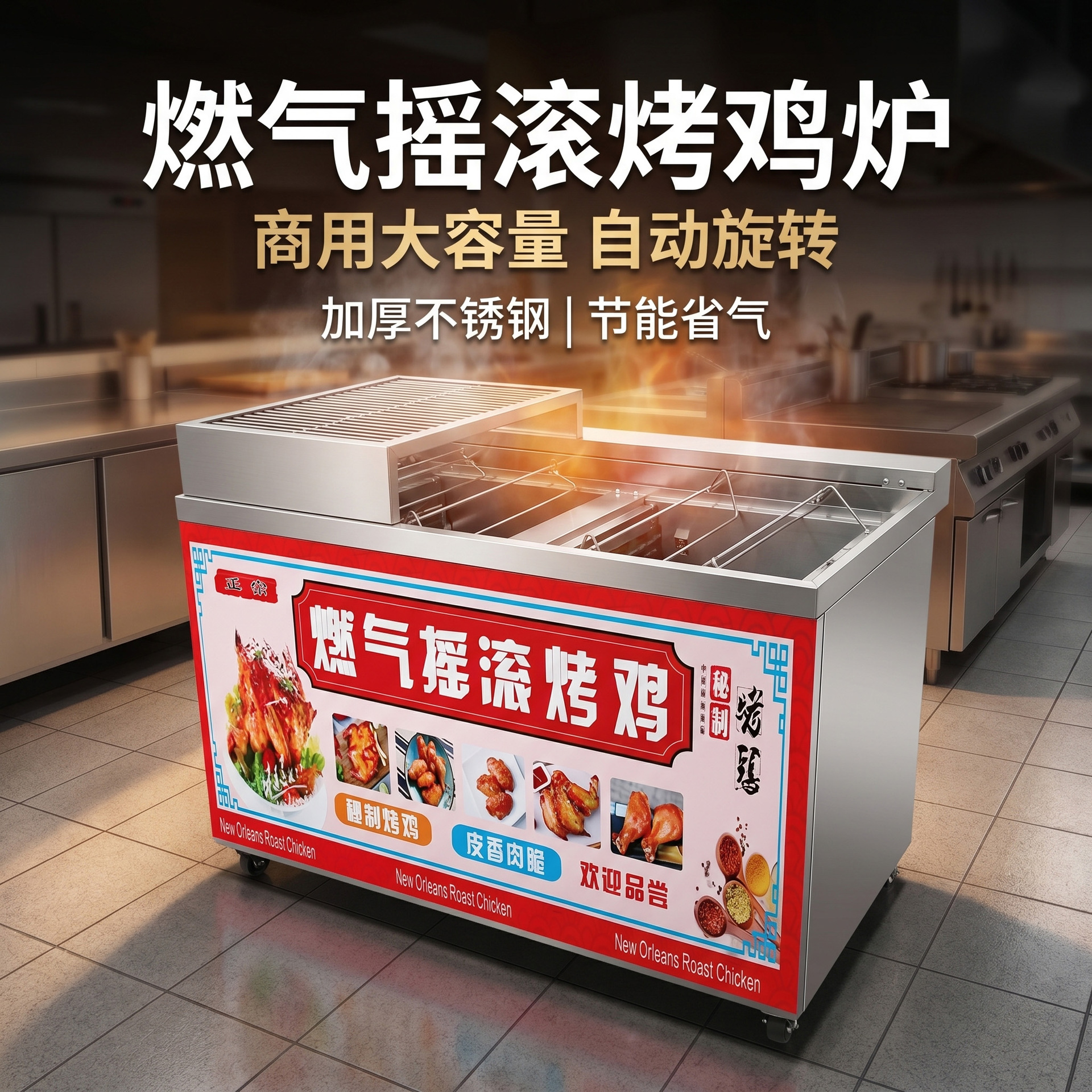 Commercial gas-fired chicken and donkey roasting oven, 360-degree automatic rotating poultry roasting oven, multi-functional barbecue oven, equipment for setting up stalls