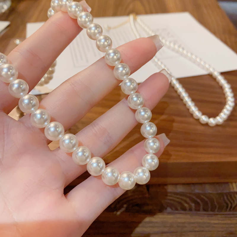 法式轻奢玻璃珠项链高级感气质百搭时尚锁骨链名媛网红颈链批发