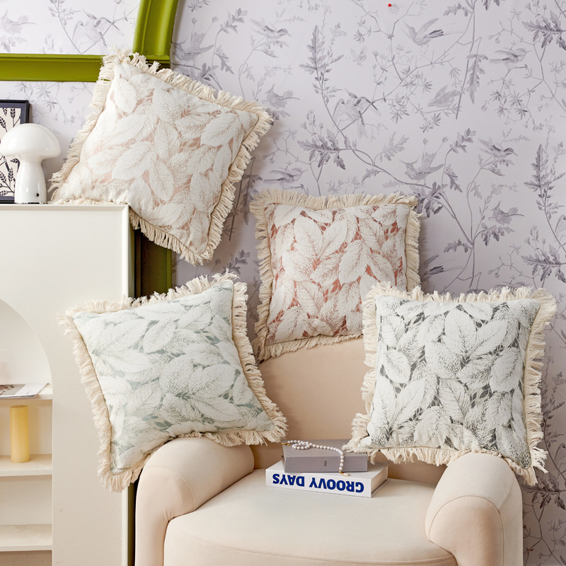 Linen leaf fringed pillowcase, living room sofa pillow cover, Nordic simple home sofa cushion cover wholesale details Picture