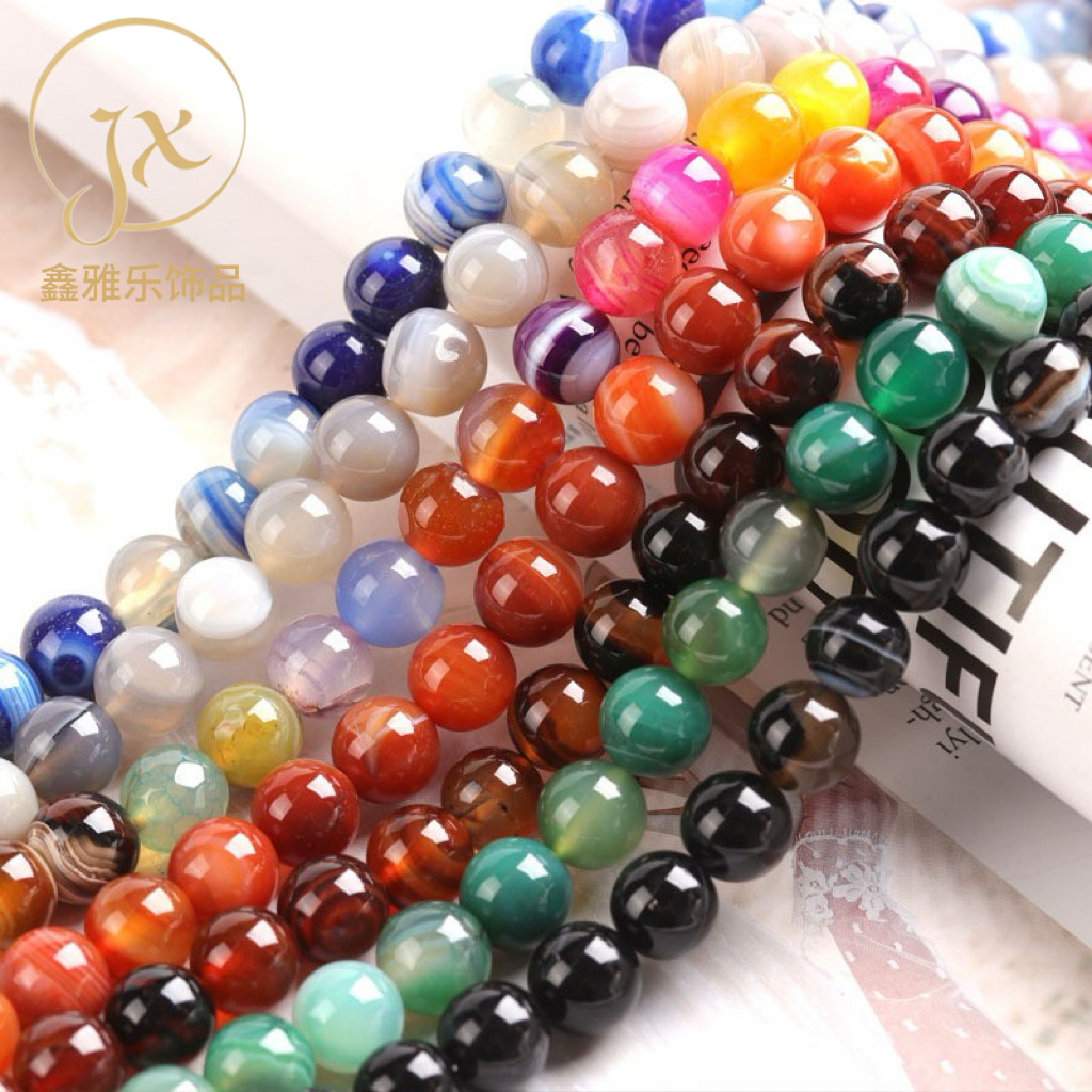 厂家直销彩色条纹玛瑙散珠缠丝玛瑙圆珠子半成品串珠diy饰品配件
