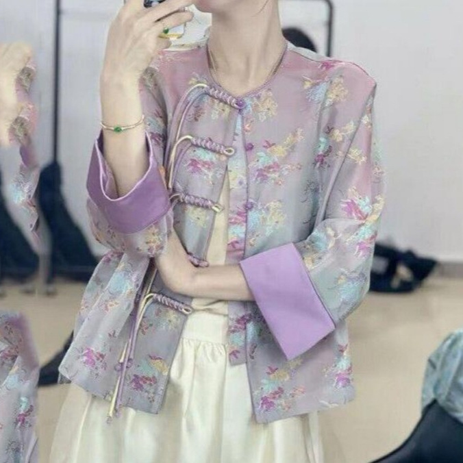 【国潮】新中式女装盘扣外套女2024秋季新款唐装禅意风高级感国风紫色上衣