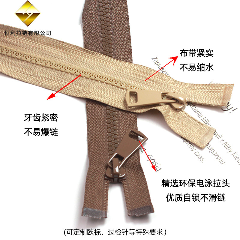 Customized multi-specification cosmetic bags, smooth front lapel No. 5 bags, rubber-toothed down jackets, open tail resin zippers details Picture