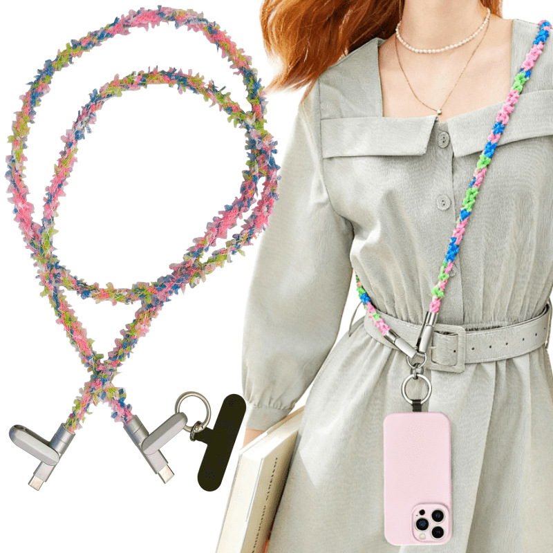 Cross-border wholesale mobile phone lanyard charging cable 60W super fast charging PD data cable can be worn diagonally on the wrist for taking photos and is anti-drop Application Scenario