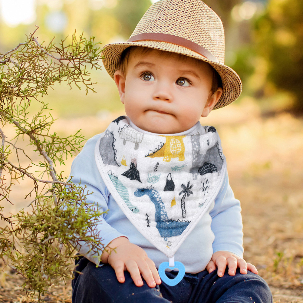 口水巾婴儿围嘴纯棉纱布牙胶宝宝吃饭防吐奶360度旋转6层三角巾