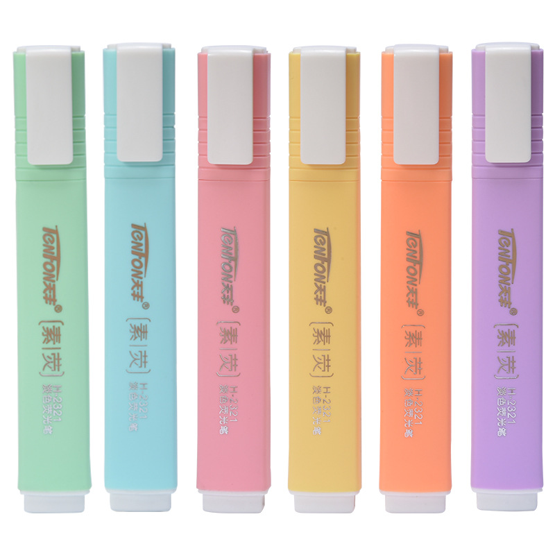 Tianfeng Flat Light Color Highlighter 2321 Plain Color Highlighter wholesale 6 pieces per bag, factory direct supply full figure
