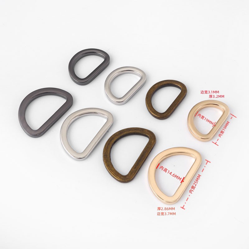Wholesale handbag zinc alloy D-buckle belt adjustment semi-circular flat wire D-buckle luggage hardware accessories manufacturer wholesale full figure