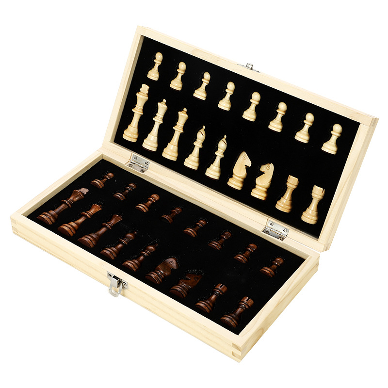 Cross-border exclusive magnetic chess wooden foldable color box comes with two sets of competitive and educational chess and card toys Item Picture