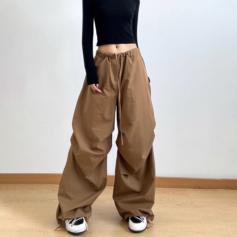 American wide-leg pants for women 2025 new spring and autumn loose casual pants, high-waisted workwear long pants, vertical straight-leg pants details Picture