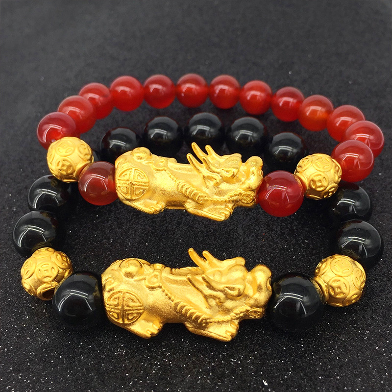 Best-selling obsidian PI Xiu bracelet, sand gold bead bracelet, couple design for wealth and good luck