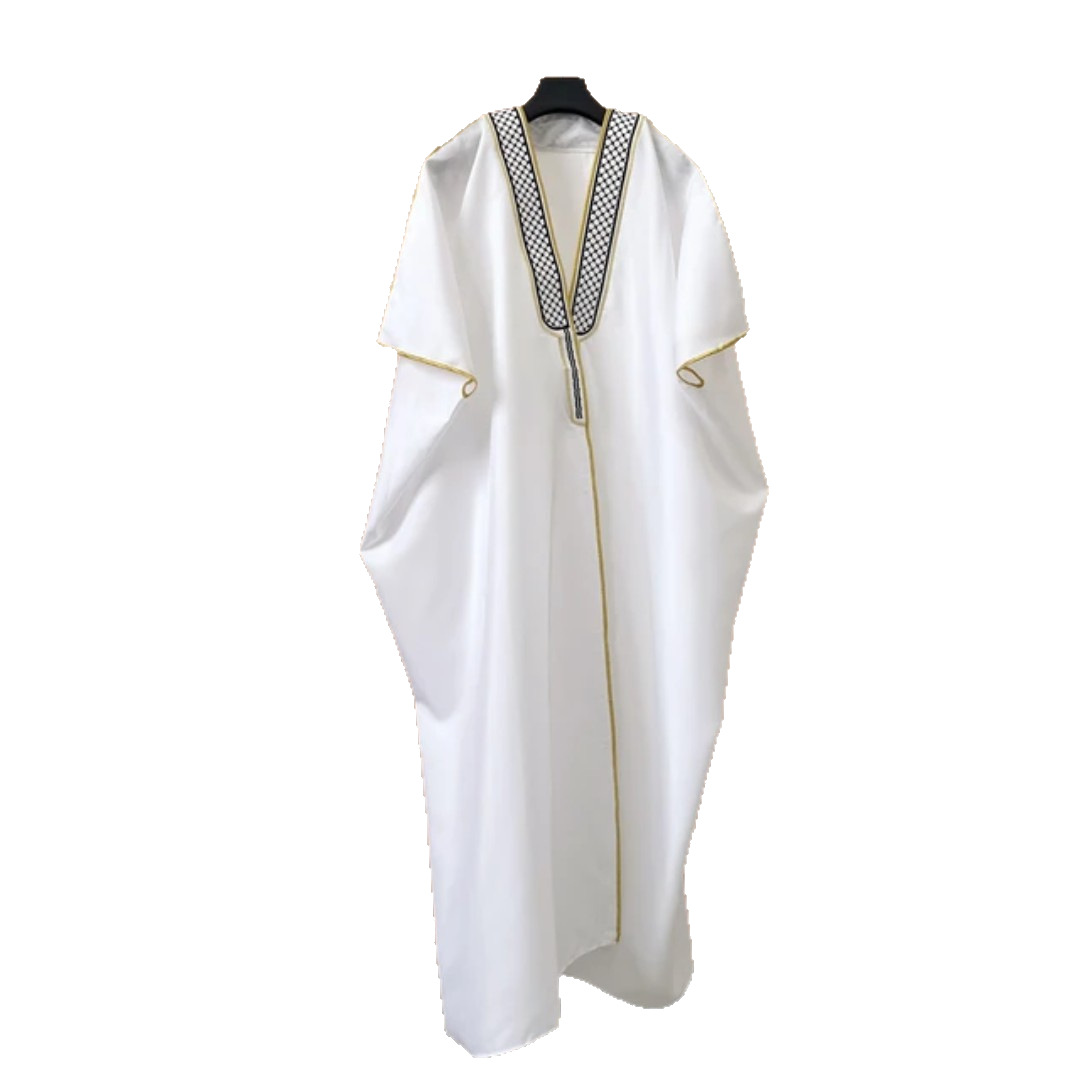 2025新款男士长袍刺绣马来中东学士服阿拉伯演讲服Sj005白底实物图