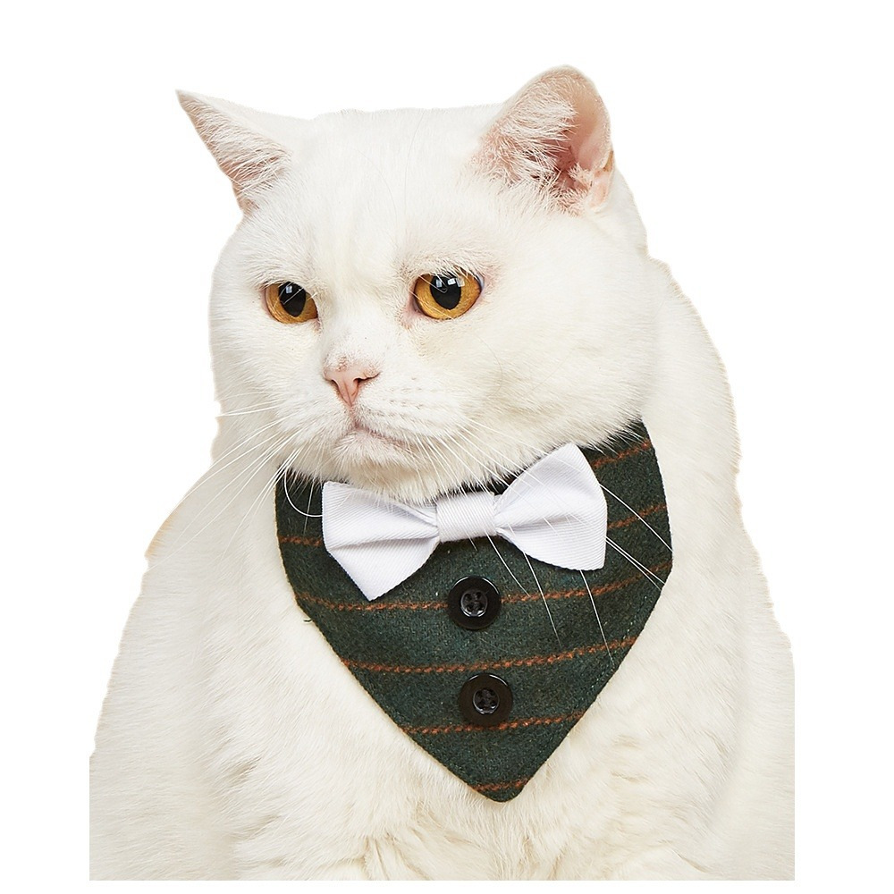 Cross-border exclusive stock pet suit triangle towels, fashionable and classic striped cat and small dog pet triangle towels Item Picture