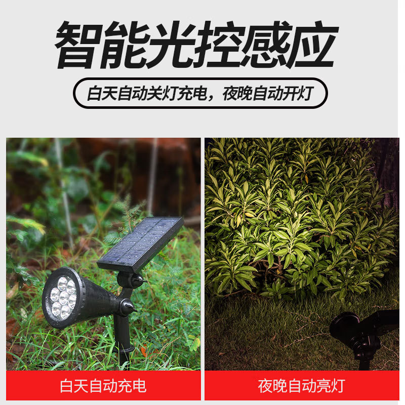 Solar-powered lawn lights, ground-insertion spotlights, seven-color outdoor garden lights, automatic lighting at dark, tree landscape garden lights Specification image