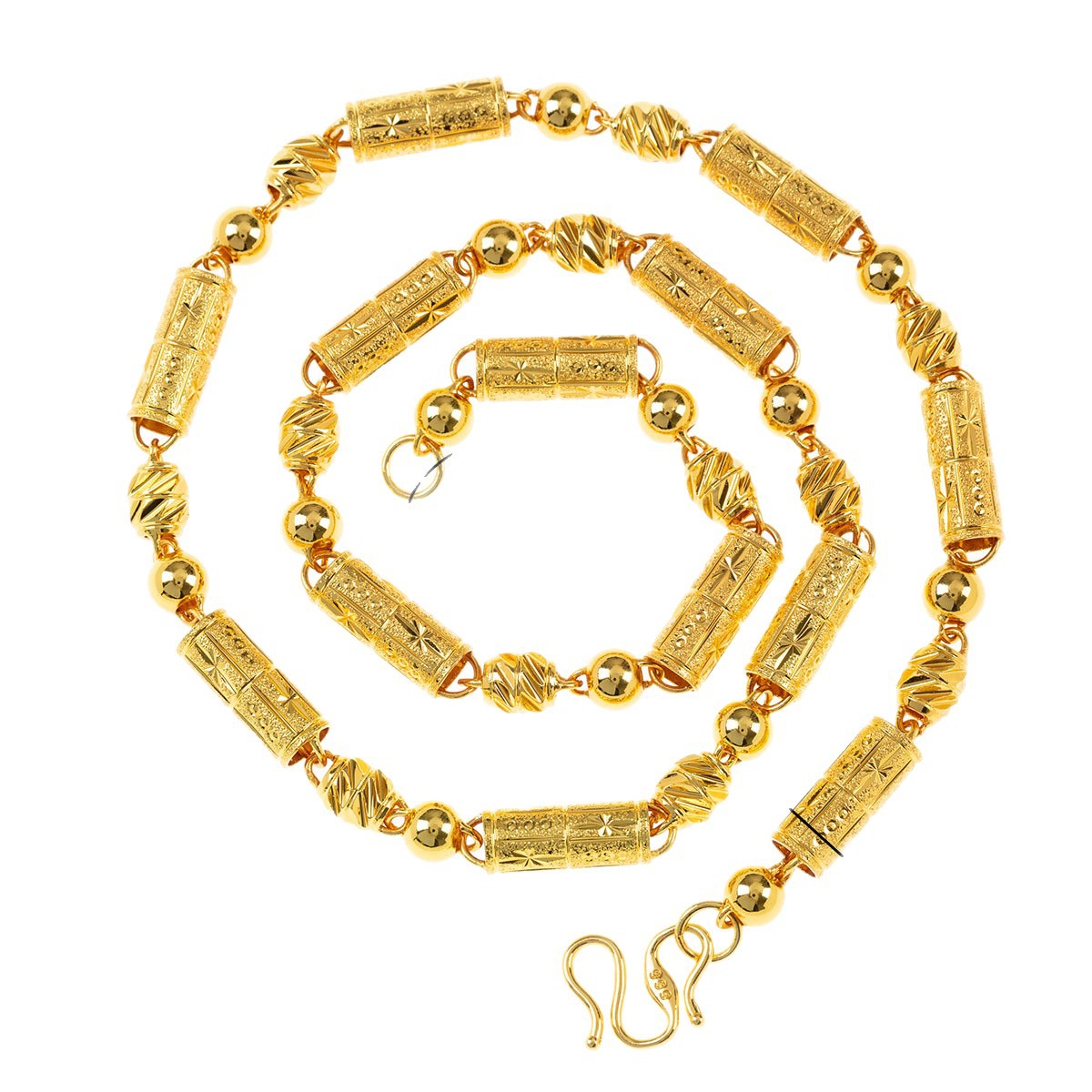 Cross-border men's bold and powerful copper gold-plated jewelry, bucket beads, Buddhist prayer beads, solid necklace, high-end and versatile, personalized jewelry trend Item Picture
