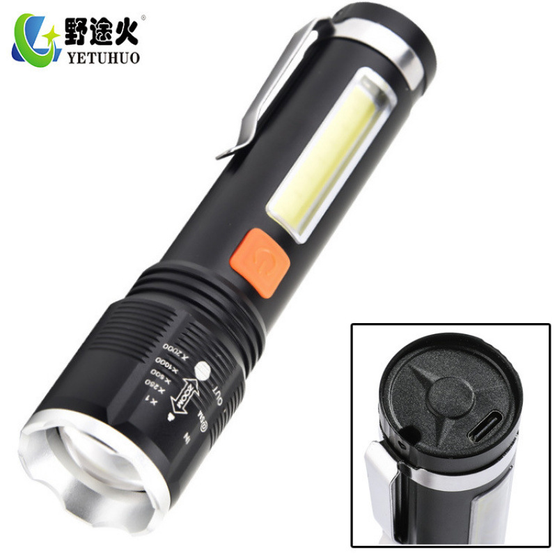 New P50 Aluminum Alloy Cob Side Light Warning Work Light, Strong Light Outdoor Searchlight Usbled Pen Holder Flashlight