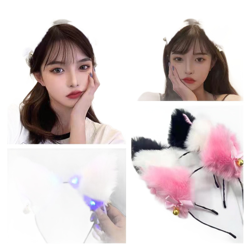 Korean version plush bell fox cat ear headband luminous headwear, the same style maid headband as the live-streaming Internet celebrity, in stock and in batch Item Picture