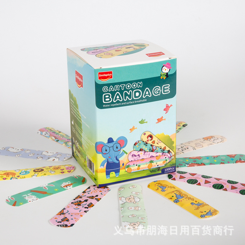 100片卡通图案创可贴PE防水可爱卡通图案12款图案外贸出口                              