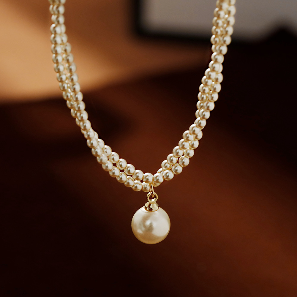 Hyacinth双层叠戴珍珠贝母项链毛衣链锁骨链轻奢小众2025抖音爆款吊坠配饰