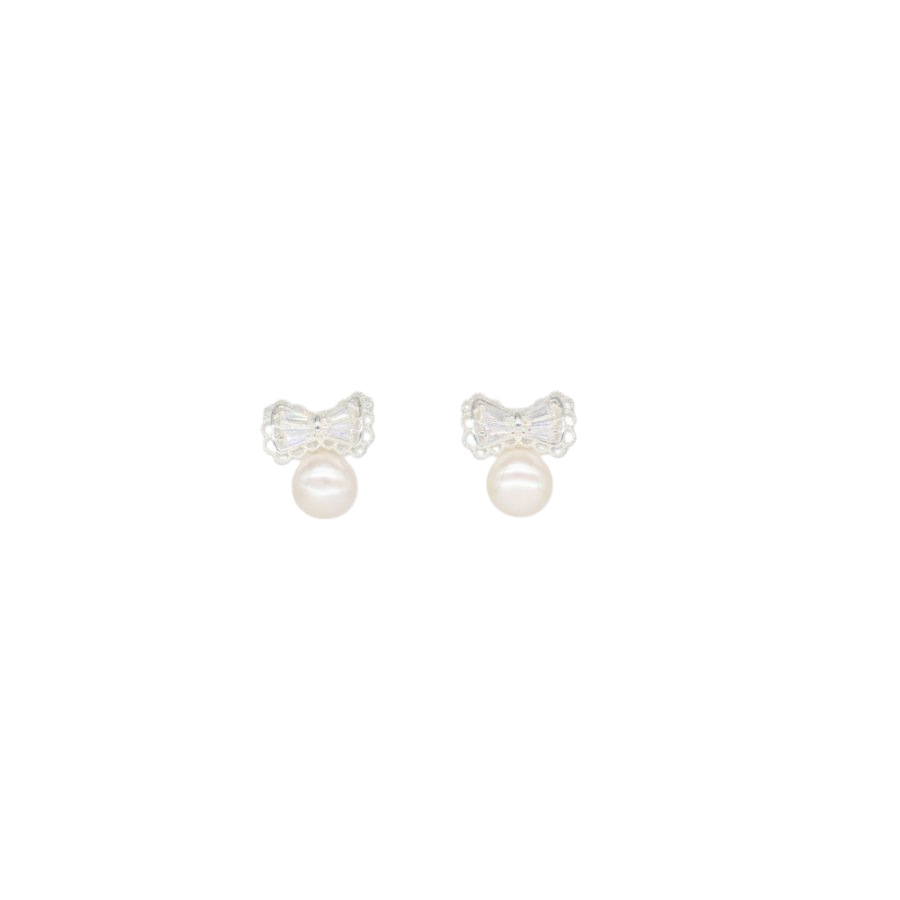 Wholesale of new copper-plated real gold S925 silver needle inlaid freshwater pearl zircon lace cutout fresh and sweet stud earrings Item Picture