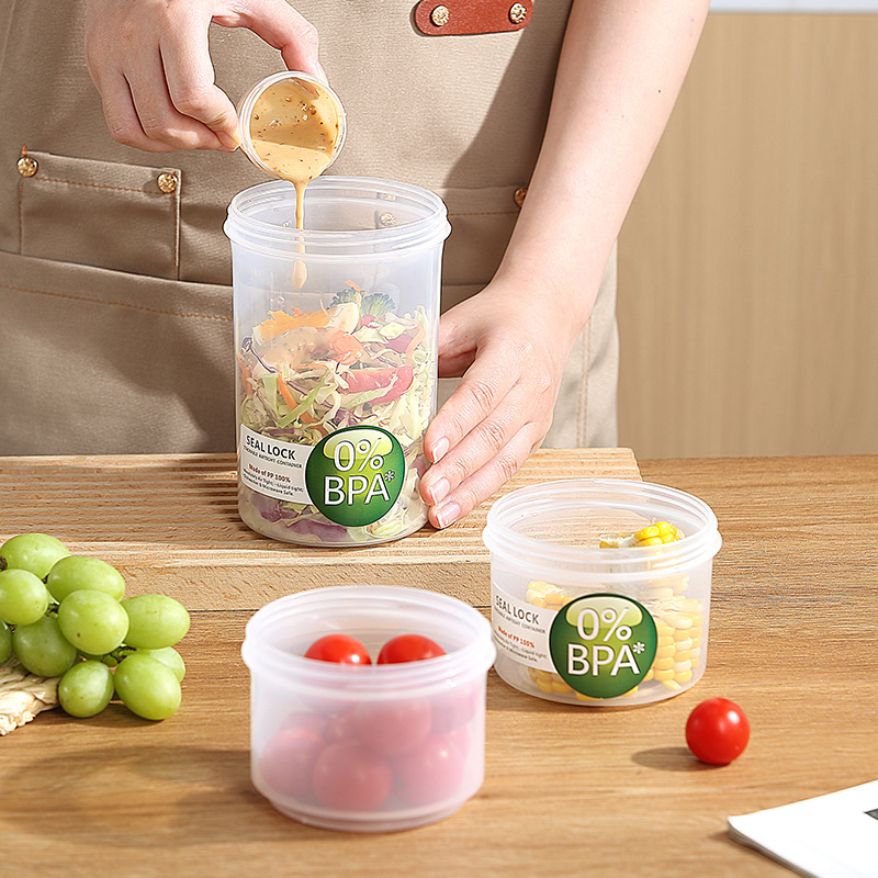 Creative double-layer circular sealed food storage box, breakfast fruit takeout microwave plastic lunch box with tableware storage box details Picture