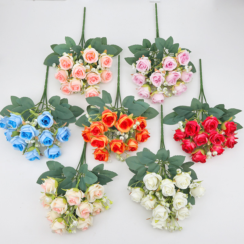 批发仿真迷你玫瑰花婚礼新娘手捧花束客厅插花装饰满天星玫瑰假花