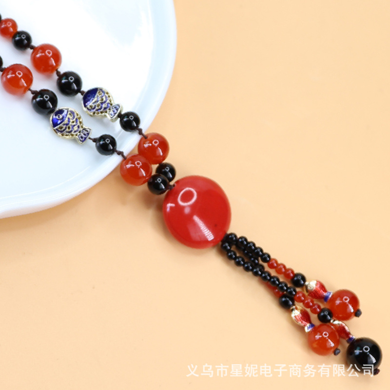 Wholesale of new "Yearly Fish" long agate necklace, retro ethnic style decorative sweater chain, pendant and accessory Application Scenario