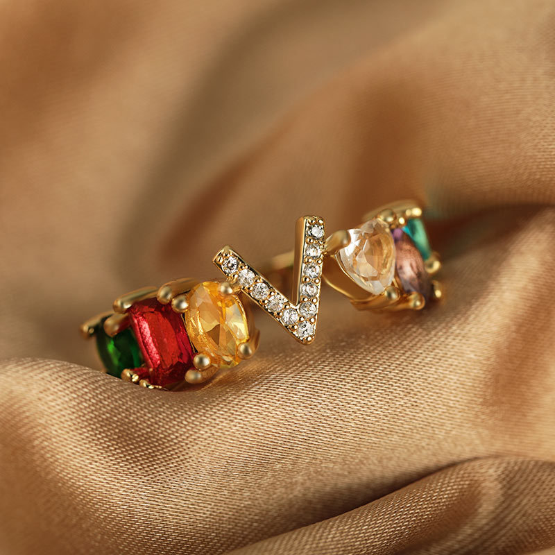 Wholesale of popular hand-set colored zirconium 26-letter open ring for women on Instagram in a cool and casual style details Picture