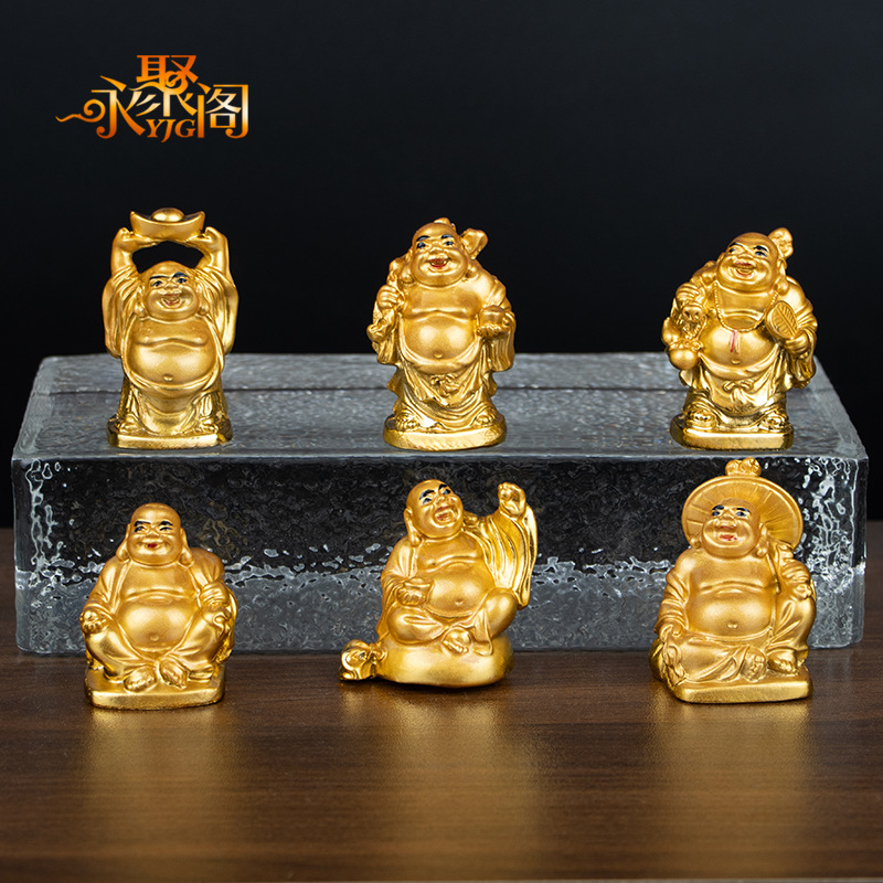 Wholesale imitation copper Maitreya Buddha six-person set Laughing Buddha figurehead, Buddha statue Zen living room entrance hall living room home craft decoration
