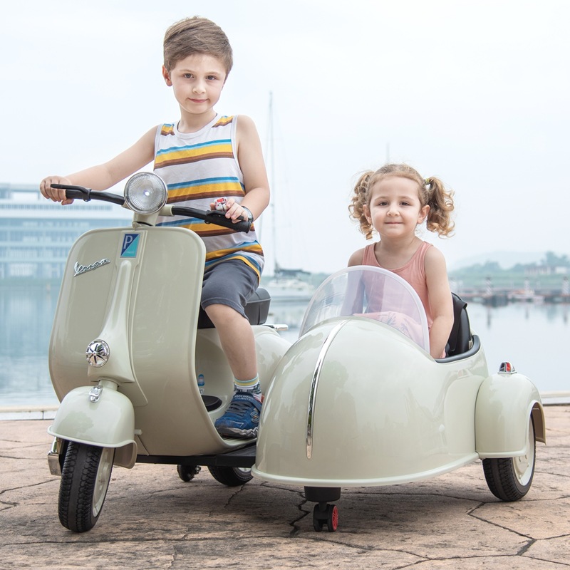 罗马假日儿童电动摩托车复古童车VESP三轮车双座玩具可坐人双人