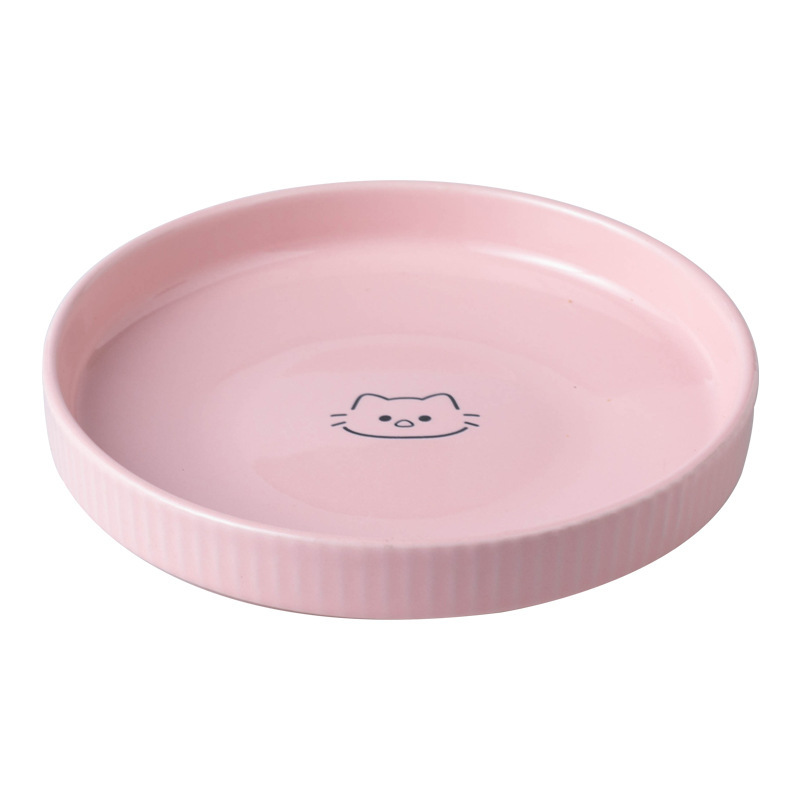 Ceramic cat bowl, shallow-mouthed pet food bowl, anti-tipping glazed ceramic plate, puppy bowl, cartoon cat bowl, Amazon wholesale Item Picture