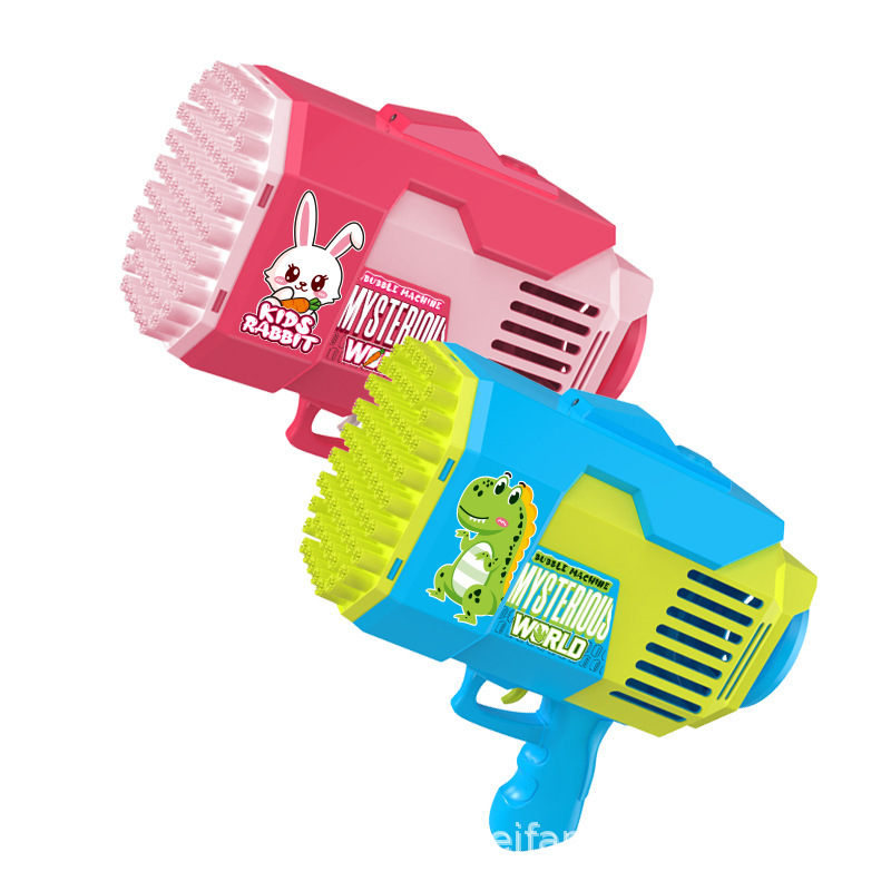 73-hole rocket launcher dinosaur bubble machine, children's handheld electric bubble gun, colorful light rabbit bubble machine toy Item Picture