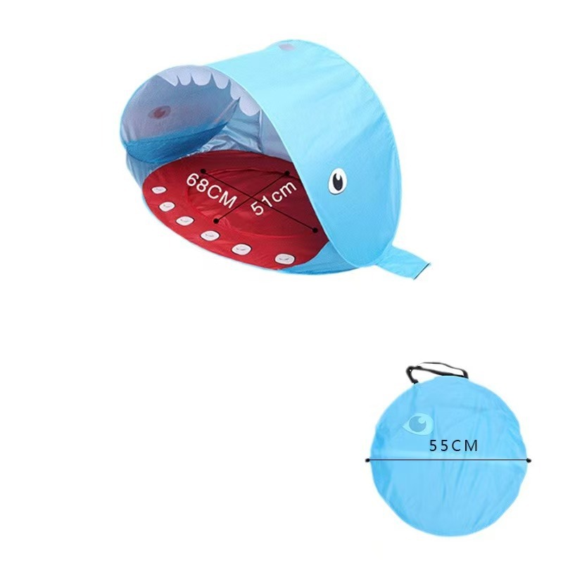 Children's shark beach tent, bottomless beach tent by the sea, outdoor two-person simple automatic sunshade, children's water play Item Picture